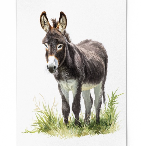 Watercolor Donkey Wall Art Print, Unframed - Charming Farmhouse Decor - Picture 3 of 6